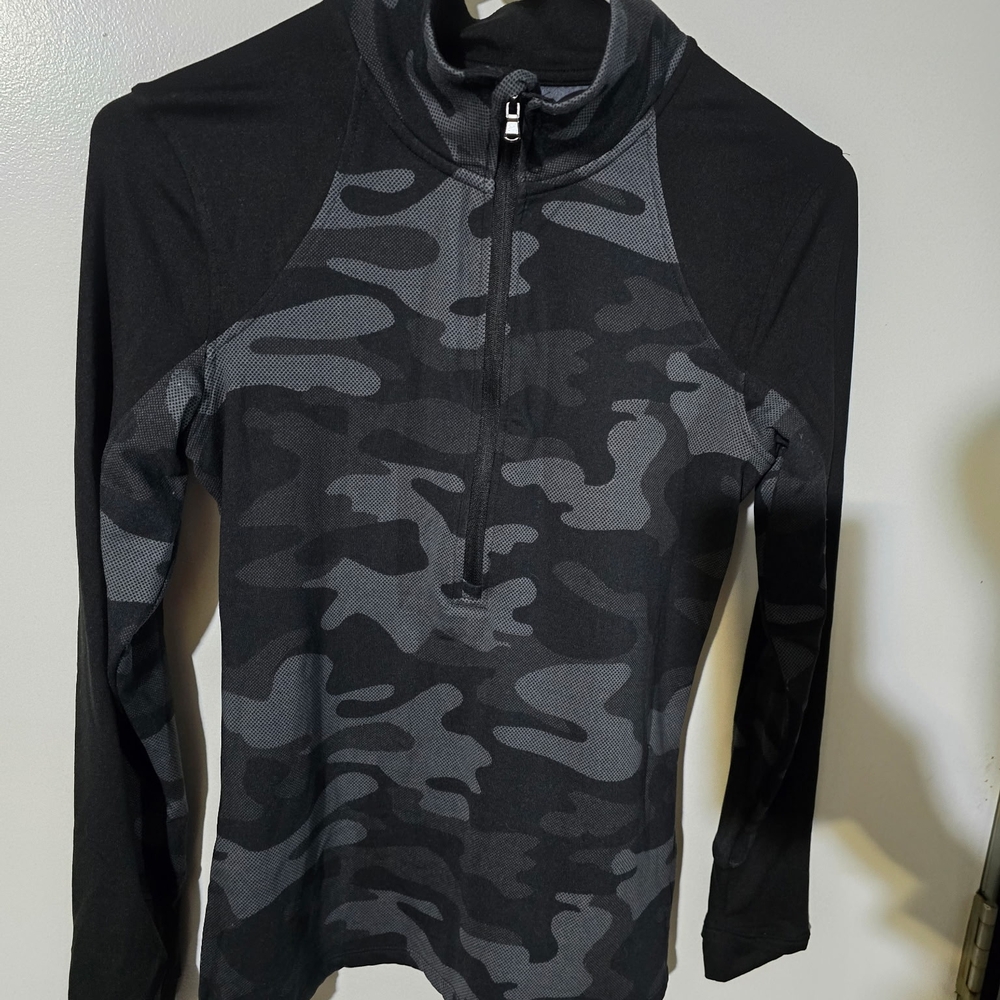 Black and Gray Camouflage Quarter-Zip Top
